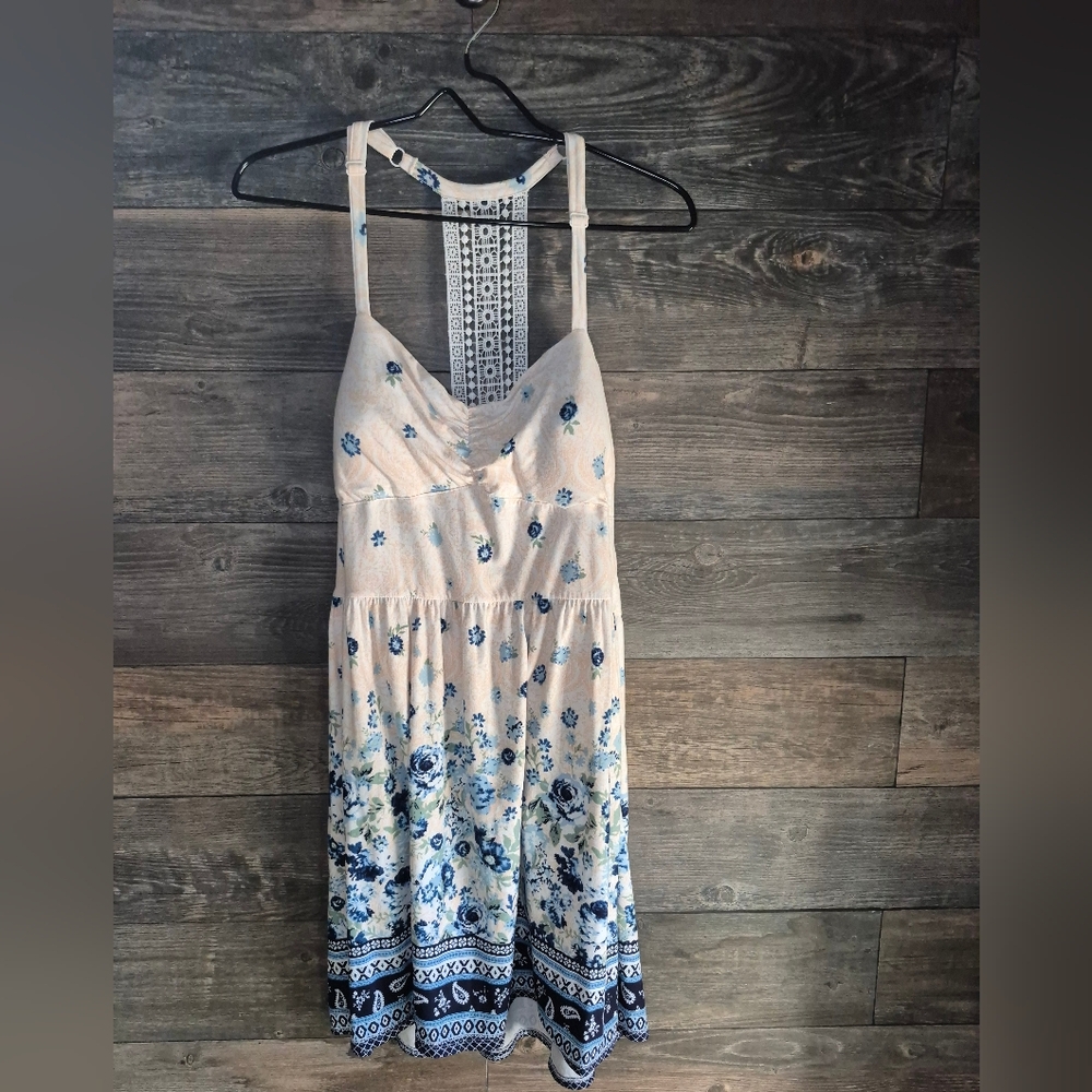 No Boundaries Lace Detail Top in Cream and Blue